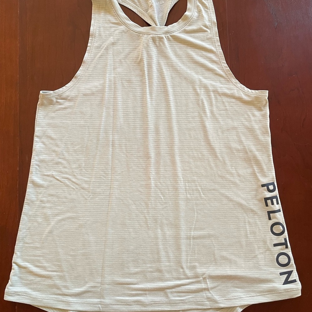 Peloton Women's Beige Tank Top with Black Logo